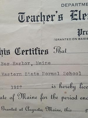 Two State of Maine Department of Education Professional Elementary School Teacher's Certificates.