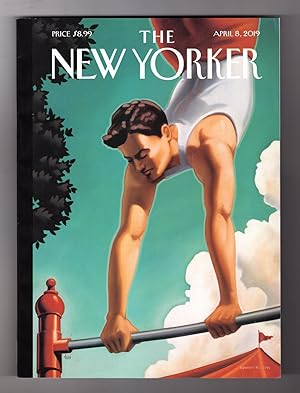 The New Yorker - April 8, 2019. Kenton Nelson Cover, "The Acrobat". Mass Shootings; Dinosaur Mete...