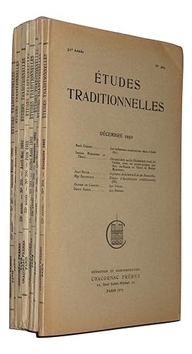 Revue Etudes Traditionnelles Année 1952 Complète N°297 à 304. (8 volumes)