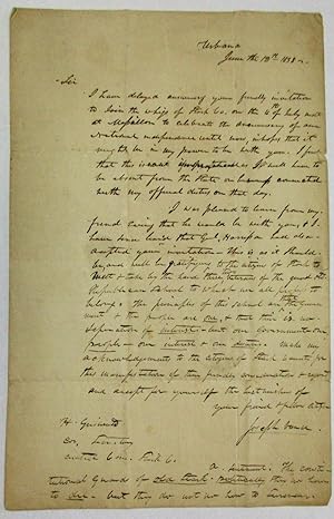 AUTOGRAPH LETTER SIGNED FROM GOVERNOR JOSEPH VANCE, URBANA [OHIO], JUNE 12TH, 1838, TO HIRAM GRIS...