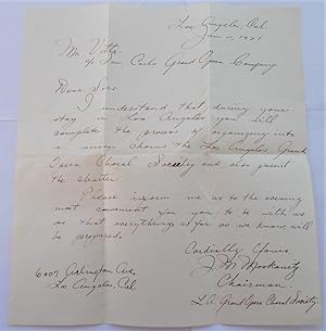 Original Written and Signed Letter (January 11, 1927) to San Carlo Grand Opera Company from J.M. ...