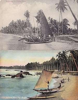 Katamaran Ceylon Fishing Boat 2x Old Postcard s