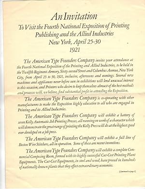 AN INVITATION TO VISIT THE FOURTH NATIONAL EXPOSITION OF PRINTING PUBLISHING AND THE ALLIED INDUS...
