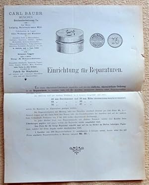 Werbeblatt der Firma Carl Bauer, München (Fabrikation & Lager feiner Werkzeuge und Maschinen für ...