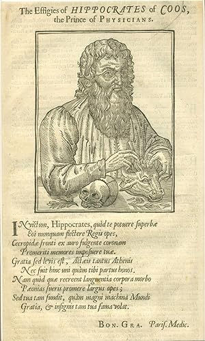 The Effigies of Hippocrates of Coos, the Prince of Physicians. Woodblock portrait