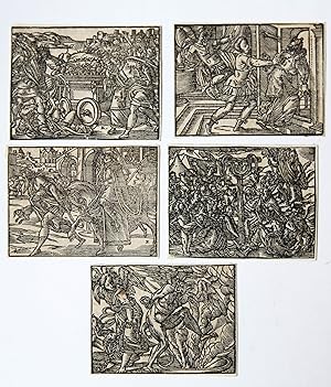 [Antique prints, woodcuts] Five Bible illustrations/Vijf bijbelillustraties, published 16th century.