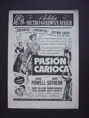 BOLETÍN METRO-GOLDWYN-MAYER. Película: Pasión Carioca con Jane Powell y Ann Sothern