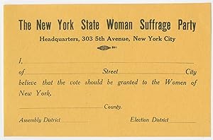 Woman Suffrage Party Urges Male New Yorkers to Pledge in Favor of Womens Suffrage