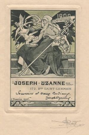 carte voeux Joseph Uzanne Superbe épreuve signée Dieu Janus