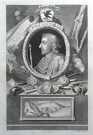 KING CANUTE, CNUT, Rapin/Tindal original antique portrait print 1745