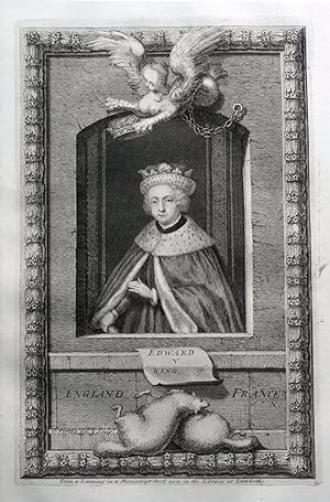 KING EDWARD V of England and France, Rapin/Tindal antique portrait print 1745
