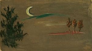Brown Landscape: Three Trees And Crescent Moon