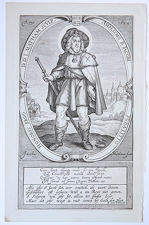 Haarlem: Modern etching (1955) of Jacobus Matham's Sodalitio Honoris ergo, originally made in 162...