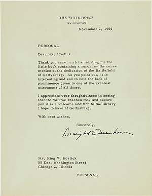 [TYPED LETTER, SIGNED, FROM DWIGHT D. EISENHOWER TO KING V. HOSTICK, THANKING HIM FOR "THE LITTLE...