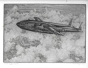 Kent Hagerman First Flight C119 Airplane Etching Drawing