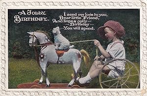 Poodle On Toy Horseback Ride Amazing Transportation Birthday RPC Postcard