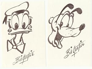 Two Original SIGNED Sketches, one of Donald Duck and one of Goofy, each on verso of 4 x 6 index c...