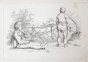 [Antique etching/ets] Study print: two children in the open air. [Etudes gravées de Jacob Ernst M...