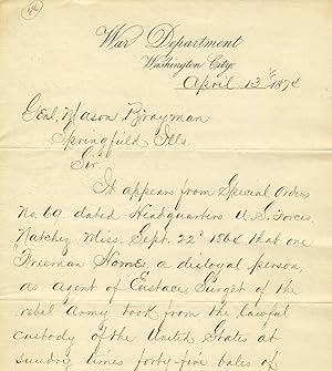 Letter, signed "W. W. Belknap," to General Mason Brayman