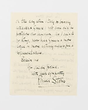 An autograph letter of condolence signed by Sir Ronald Storrs to the widow of Charalambos John Si...