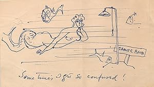 "Sometimes I Get So Confused!" says the mermaid in Walt Kuhn's humorous sketch rendered in pen an...