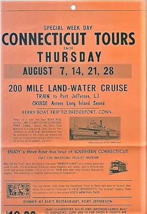 SPECIAL WEEK DAY CONNECTICUT TOURS . 200 MILE LAND-WATER CRUISE - TRAIN TO PORT JEFFERSON, L.I. -...