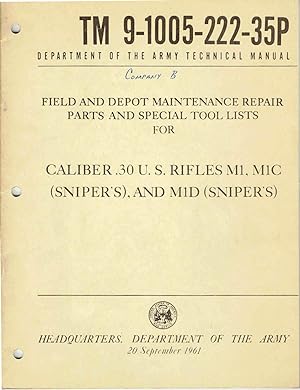 TM 9-1005-222-35P; Dept of The Army : CAL. .30 U. S. RIFLES M1, M1C (SNIPER'S) AND M1D (SNIPER'S)