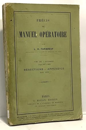 précis de manuel opératoire - fin de l'ouvrage - résections appendice Août 1895 - fin de l'ouvrag...