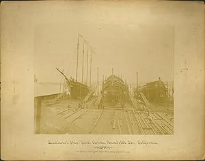 Bendixen's Ship-yard, Eureka, Humboldt Co., California [Launch of the Defender]