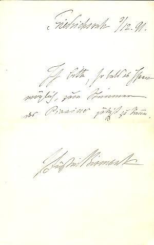 Eigenh. Brief mit U. "Fürstin Bismarck".
