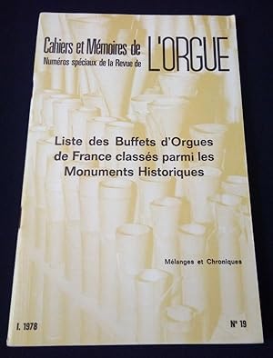 Cahiers et Mémoires de l'Orgue - Numéro spécial - Liste des buffets d'orgues de France classés pa...