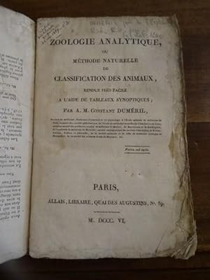 Zoologie analytique, ou méthode naturelle de classification des animaux, rendue plus facile à l'a...