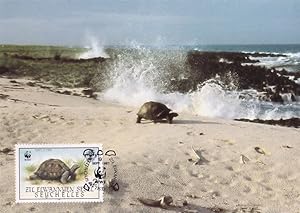 Aldabra Giant Tortoise Seychelles Rare WWF Stamp First Day Cover Postcard