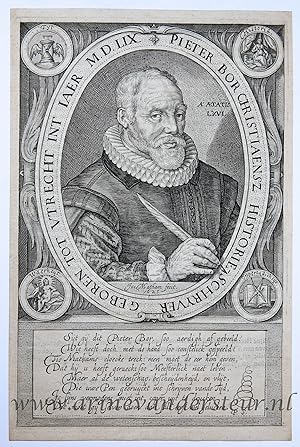 [Antique print, engraving/gravure] Pieter Christiaensz. Bor (portrait of) /Portret van historicus...