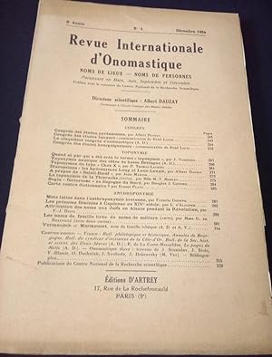 Revue Internationale d'Onomastique - Noms des lieux - Noms des Personn - 6e Année - N.4 - Décembr...