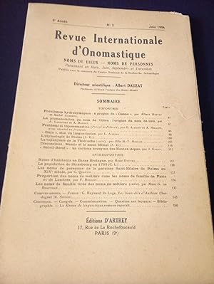 Revue Internationale d'Onomastique - Noms des lieux - Noms des Personne - 6e Année - N.2 - Juin 1954