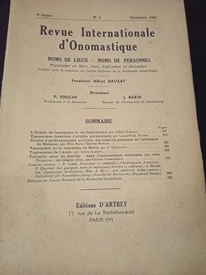 Revue Internationale d'Onomastique - Noms des lieux - Noms des Personnes - 9e Année - N - Décembr...