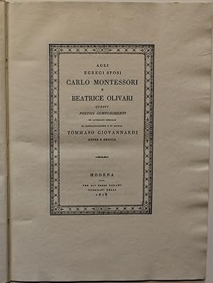 Agli egregi sposi Carlo Montessori e Beatrice Olivari. Poetici componimenti Tommaso giovannardi d...