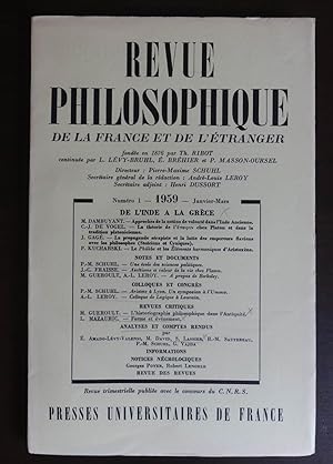 Revue Philosophique de la France et de L Étranger. - Numéro 1, Janvier-Mars 1959. Revue Trimestri...