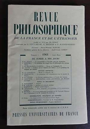 Revue Philosophique de la France et de L Étranger. - Numéro 1, Janv.-Mars 1961. Revue Trimestrielle.