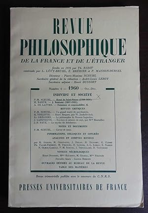 Revue Philosophique de la France et de L Étranger. - Numéro 4, Octobre-Décembre 1960. Revue Trime...