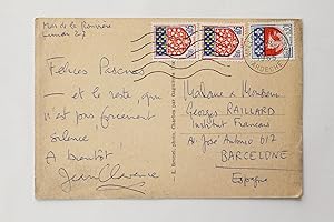 Carte postale autographe signée adressée à Georges Raillard