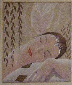 Art Deco lady sleeping, facing right.