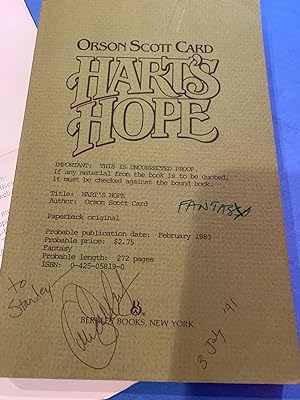 HARTS HOPE( uncorrected proof) SIGNED