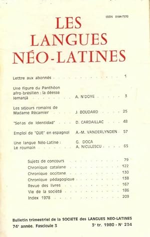 Les langues n o-latines n 234 74e ann e fascicule 3 - Collectif