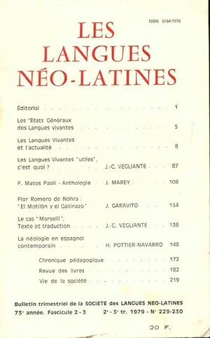 Les langues n o-latines n 229 73e ann e fascicule 2 - Collectif