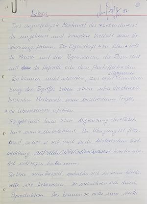 Leben. Autograph Manuscript, signed ("Manfred Eigen") at head of first page