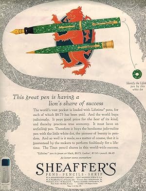 ORIGINAL ADVERTISEMENT Sheaafer Pen Company 1927