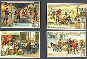 Set of 6 cards featuring gold and gold mining, for "Veritable Extrait de Viande Liebig"