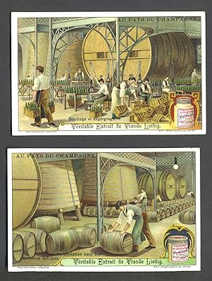 Set of 6 cards featuring wine & champagne making, for "Veritable Extrait de Viande Liebig"